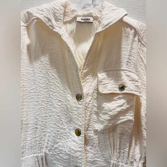 Sandro long-sleeved ivory pant Jumpsuit with gold snap buttons.Women’s M - Picture 9 of 13